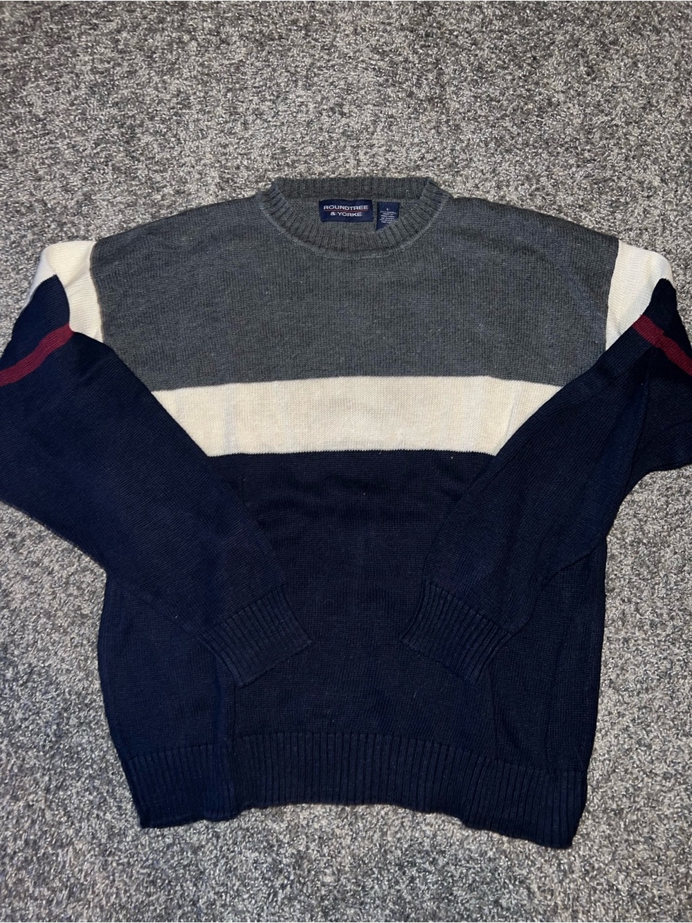 Men’s Colorblock Crewneck Sweater - Navy, Gray & Cream